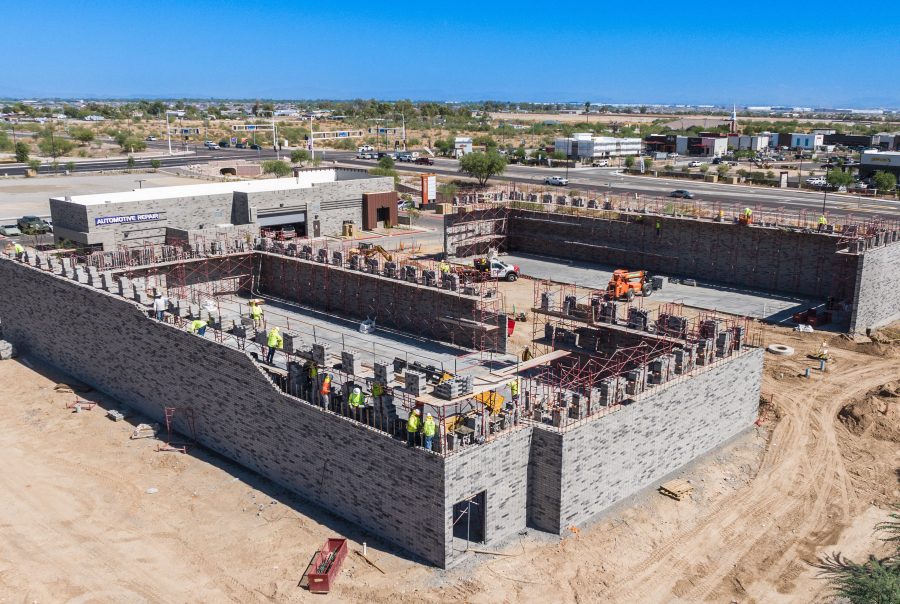 this worksite is almost completely, it has many walls and workers ready to get it finished. Hirschi Masonry of Las Vegas, Nevada