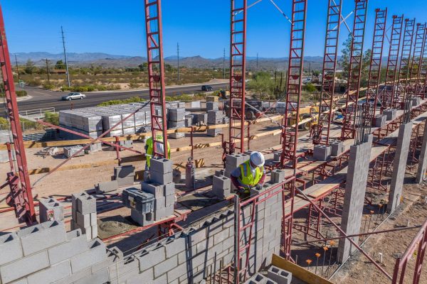 This work site has many masons working on it to get the job done. Hirschi Masonry of Las Vegas, Nevada