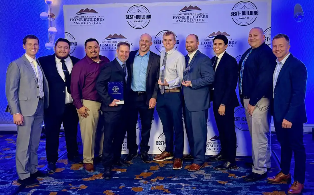 Hirschi Masonry happily stands together with their three new awards in Las Vegas, NV.